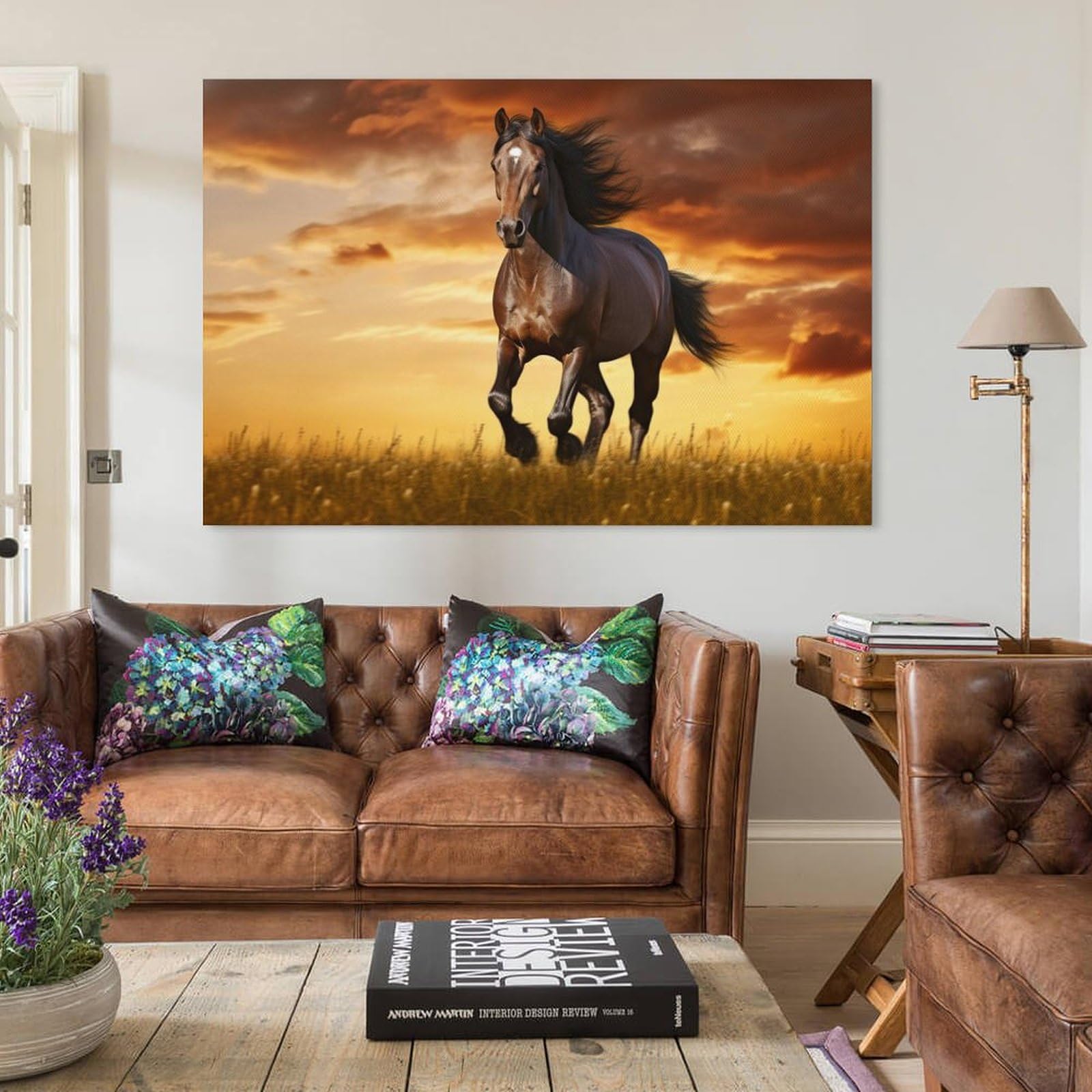 Amazon.co.jp: 絵画 夕暮れに走る馬インテリア 絵画 超リアルな動物